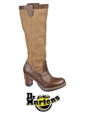 Doc Martens Josie Tan and Biscuit Knee-High Boots Block Herl Womens Size 7 RARE!